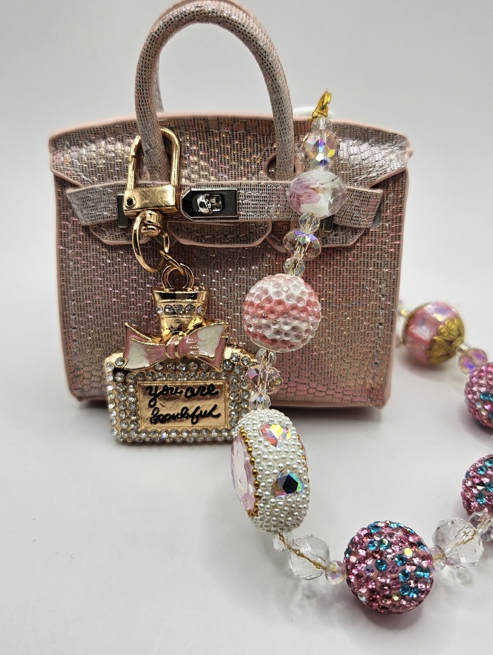 Pink Minibag with Decorative Charm And Chain. Fully Functional.